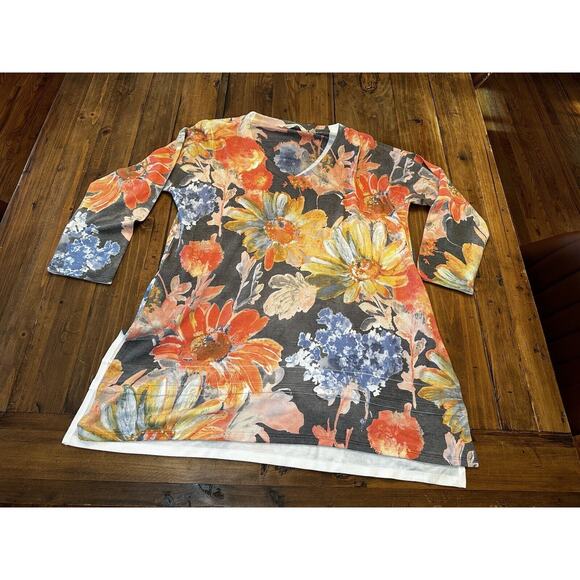Soft Surroundings Floral Top Size Small Orange Blue Boho - Picture 1 of 5